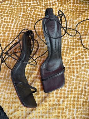 Black leather lace up heels